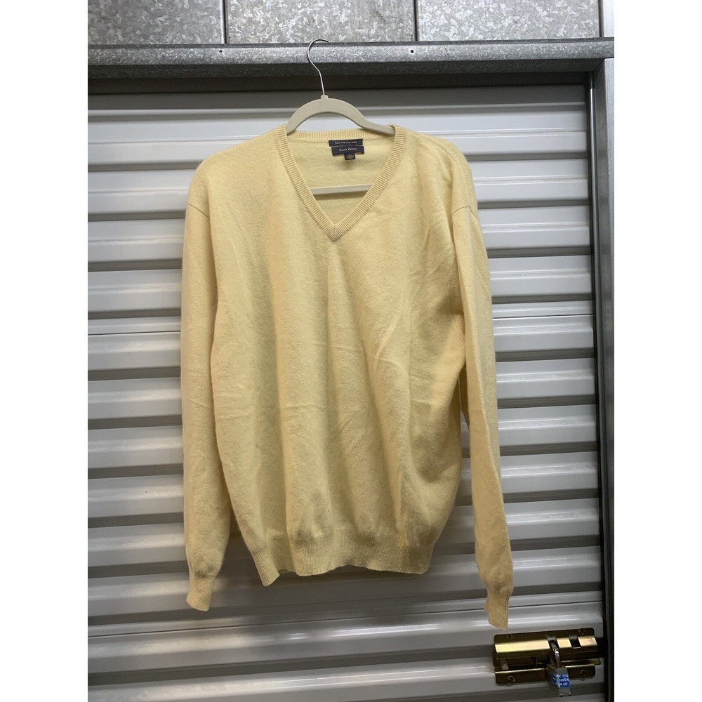 Club Room Men's 100% Cashmere Long Sleeve V-NECK Yellow Sweater L